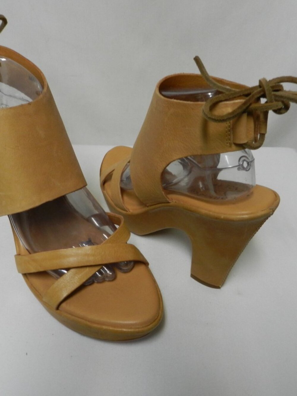 Kork Ease Leather back tie lace wedge platform heels sandals taupe Size Sz 10 - Picture 11 of 16